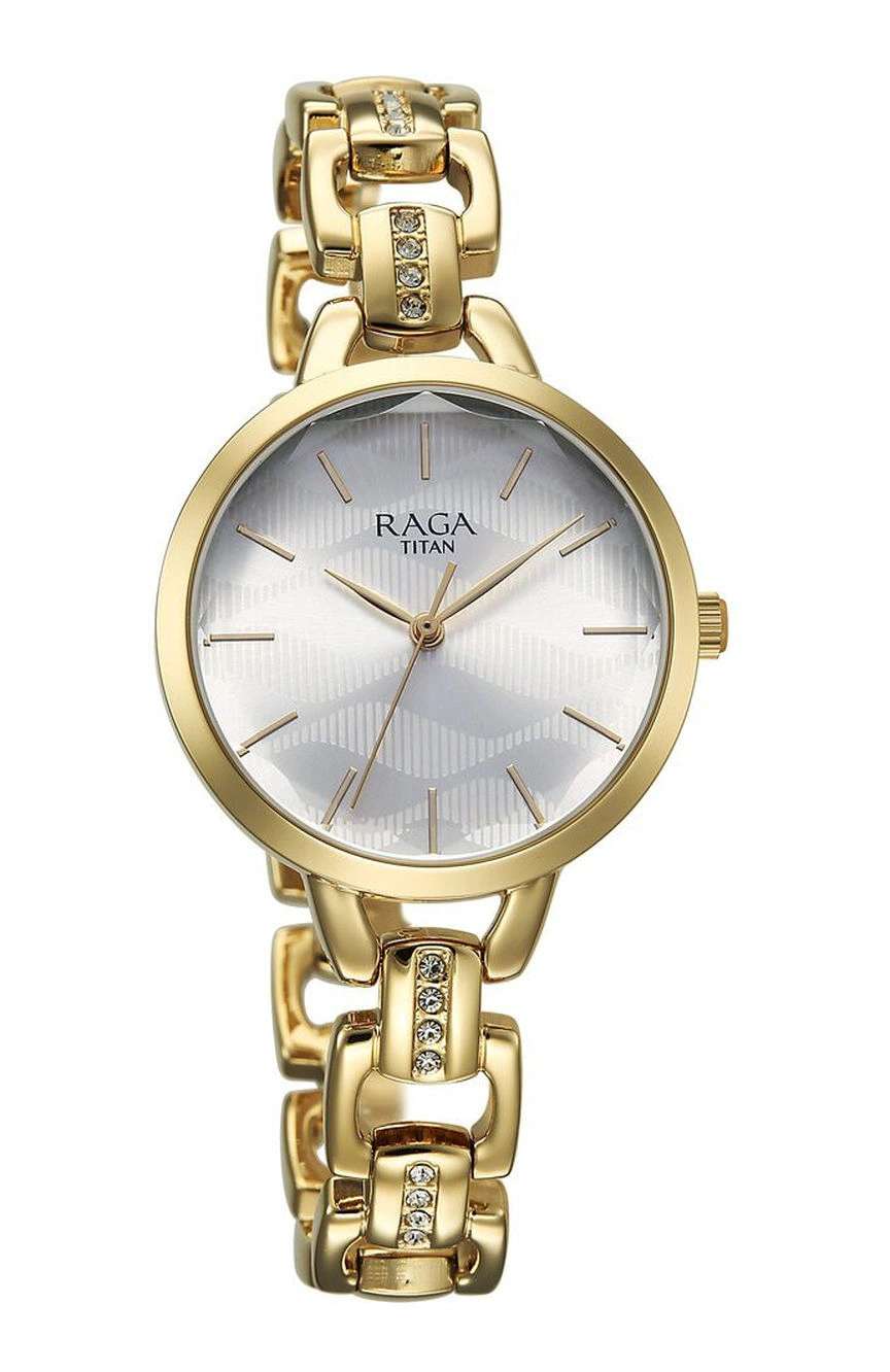Titan Raga Showstopper Quartz Analog Silver Dial Metal Strap Watch For Women