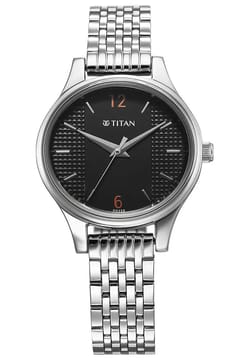 Titan Karishma Quartz Analog Black Dial Silver Stainless Steel Strap Watch For Women