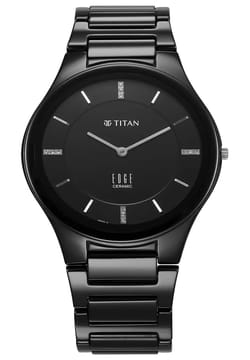 Titan Edge Ceramic Quartz in Glossy Black with Diamonds and Black Dial Watch for Men