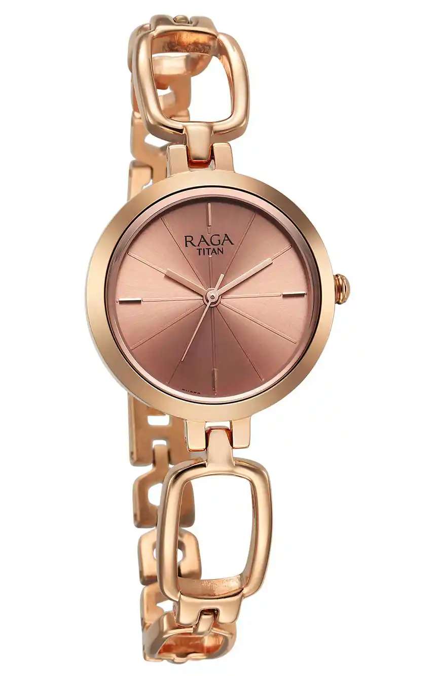 Titan Raga Quartz Analog Rose Gold Round Dial Rose Gold Metal Strap Watch For Women