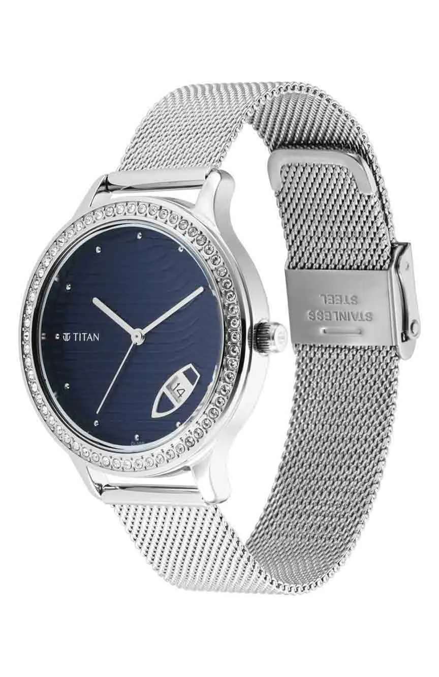 Titan Wander Dark Blue Dial Analog Stainless Steel Strap watch for Women