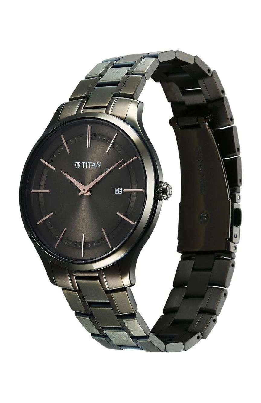 Titan Clasique Slim Quartz Analog with Date Brown Dial With Two Toned Color Stainless Steel Strap Watch For Men