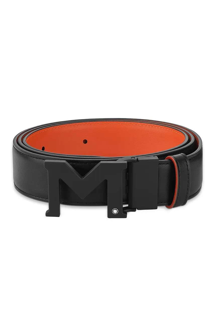 Montblanc M buckle black/orange 35 mm reversible leather belt