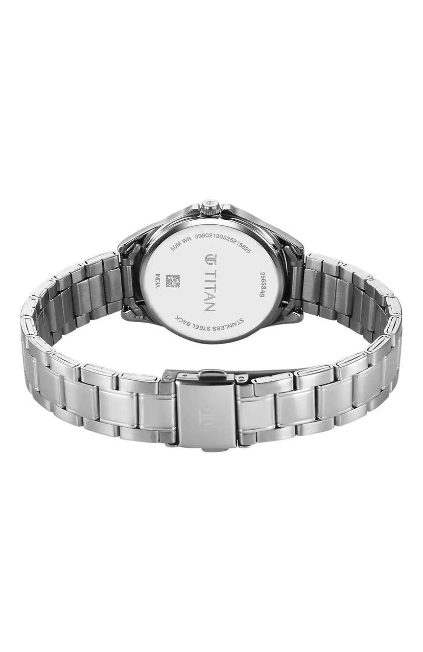 Titan Sparkle Silver Round Dial Metal Strap Analog Watch for Women