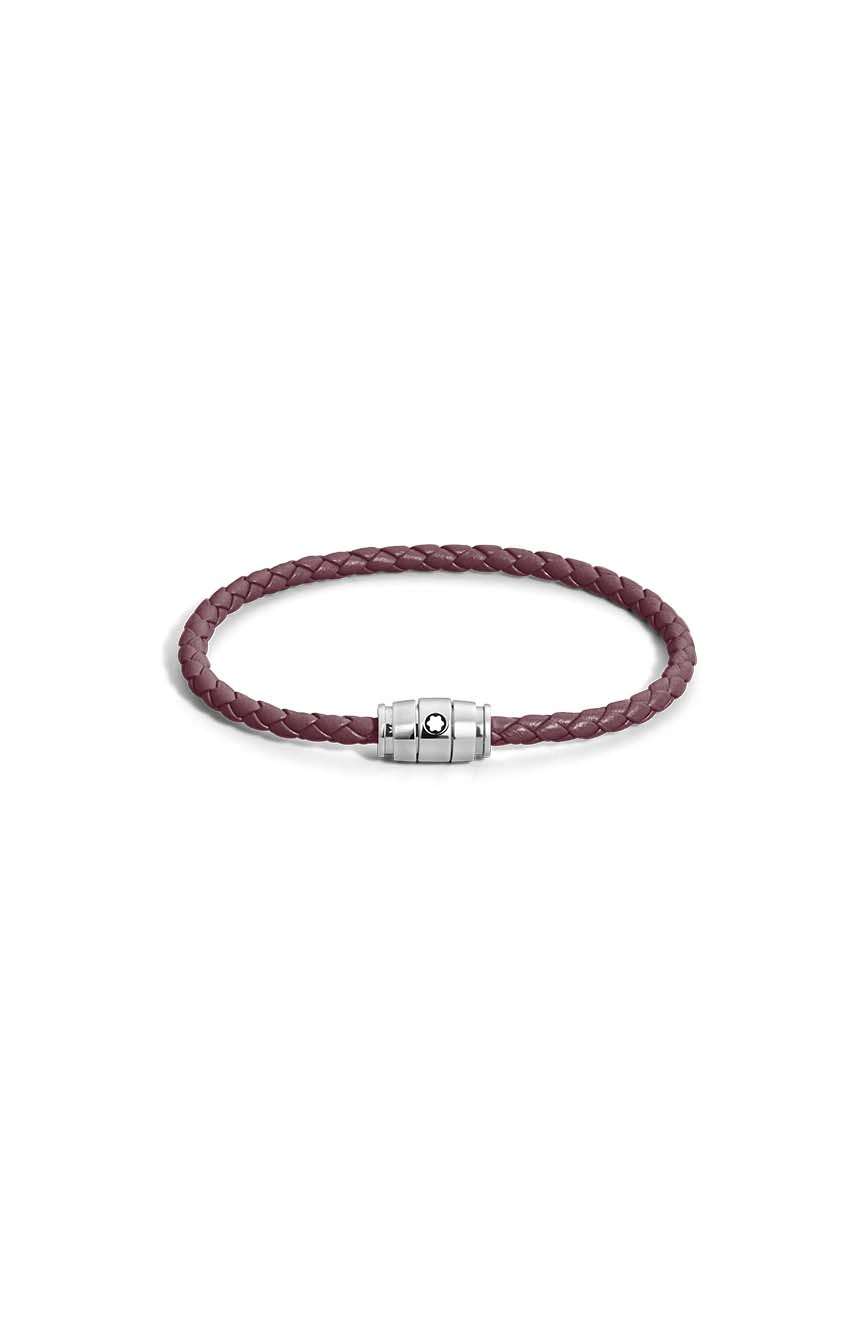 Montblanc Bracelet Steel 3 Rings Meisterstuck Collection In Cassis Leather, Size 63