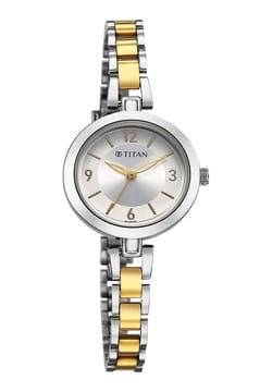 Titan Karishma Silver Round Dial Dual Tone Metal Strap Analog Watch for Women