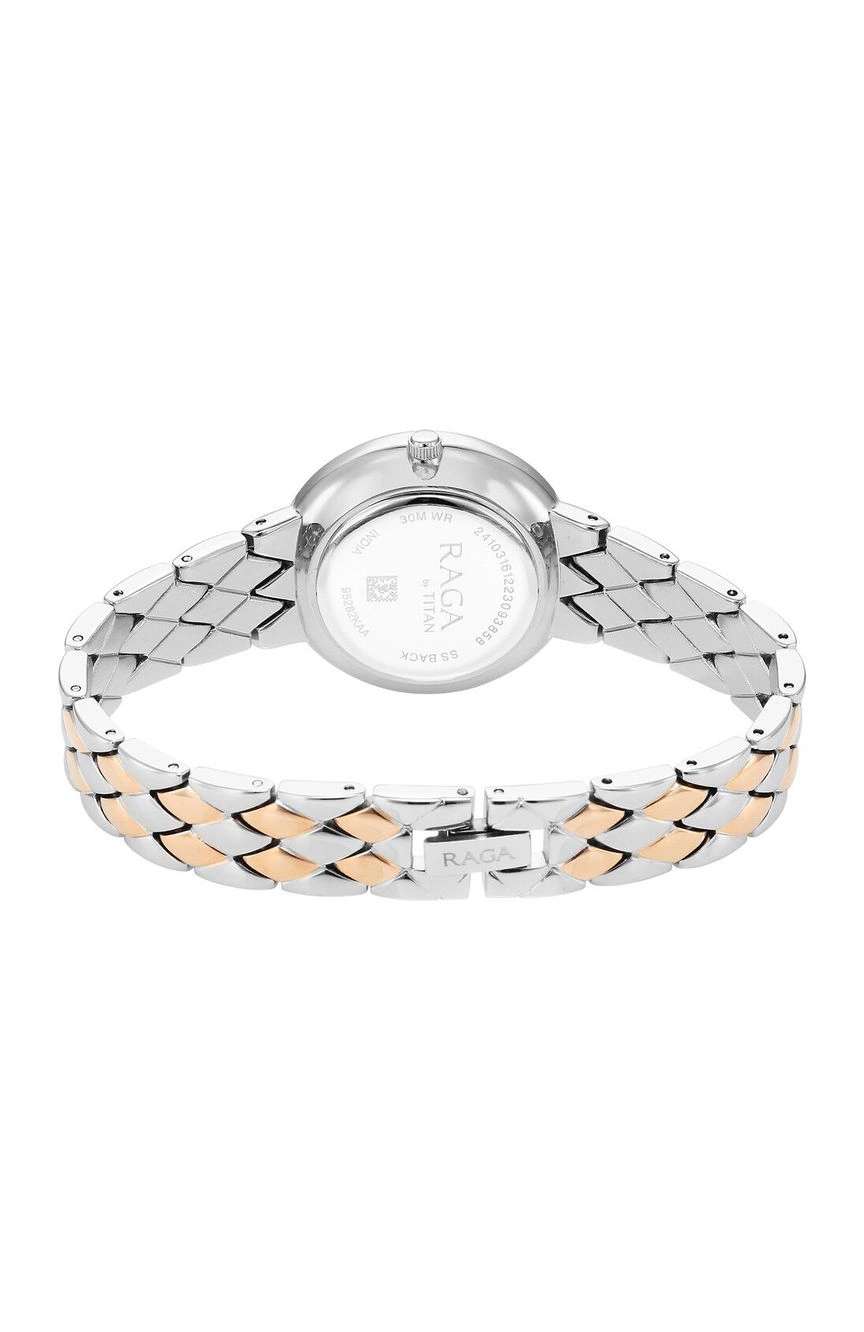 Titan Raga Showstopper Quartz Analog Silver Round Dial Two Toned Metal Strap Watch For Women