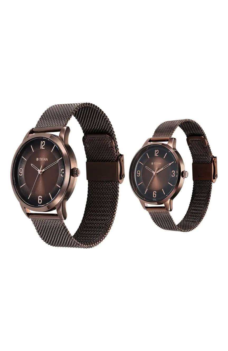 Titan Bandhan Quartz Analog Brown Dial Stainless Steel Strap Watch for Couple