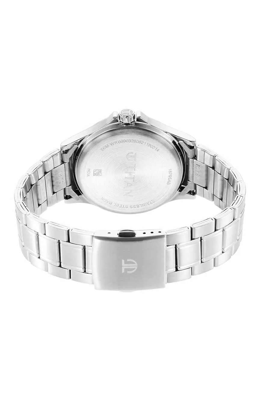 Titan Quartz Analog Blue Dial Metal Strap Watch for Men