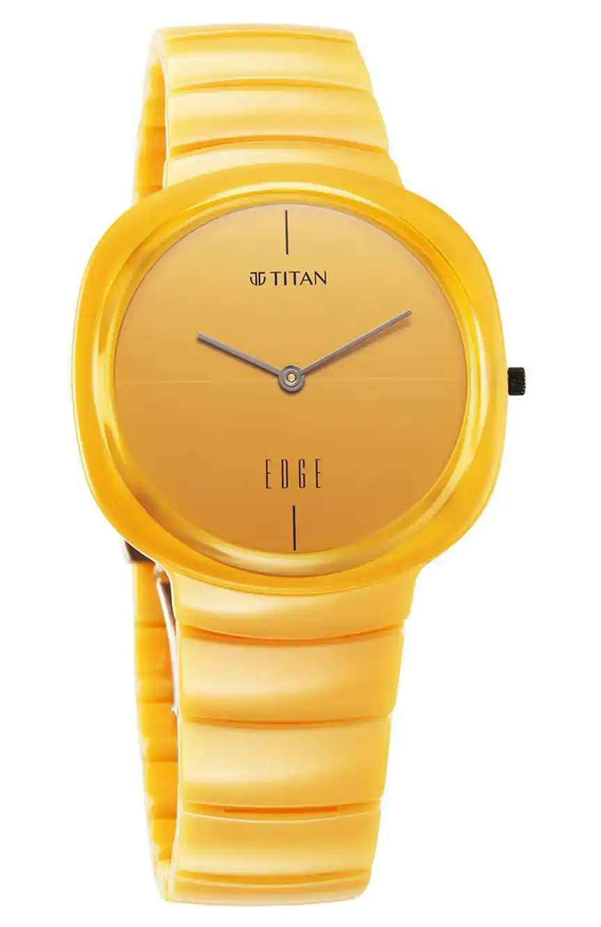 Titan Squircle Camo Quartz Analog Yellow Dial Ceramic Strap Watch For Unisex