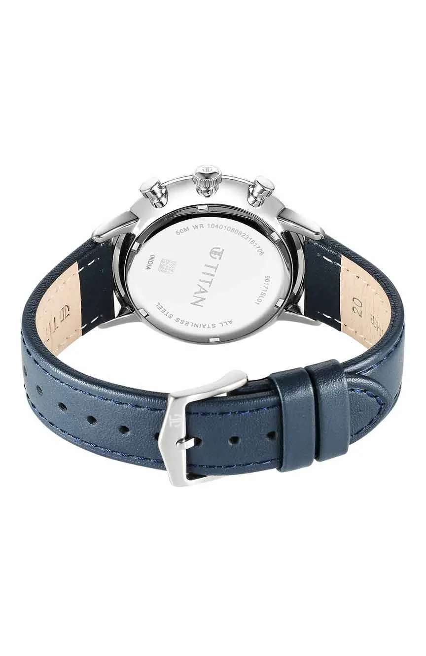 Titan Light Leathers Quartz Multifunction Black Dial Stainless Steel Strap Watch for Men