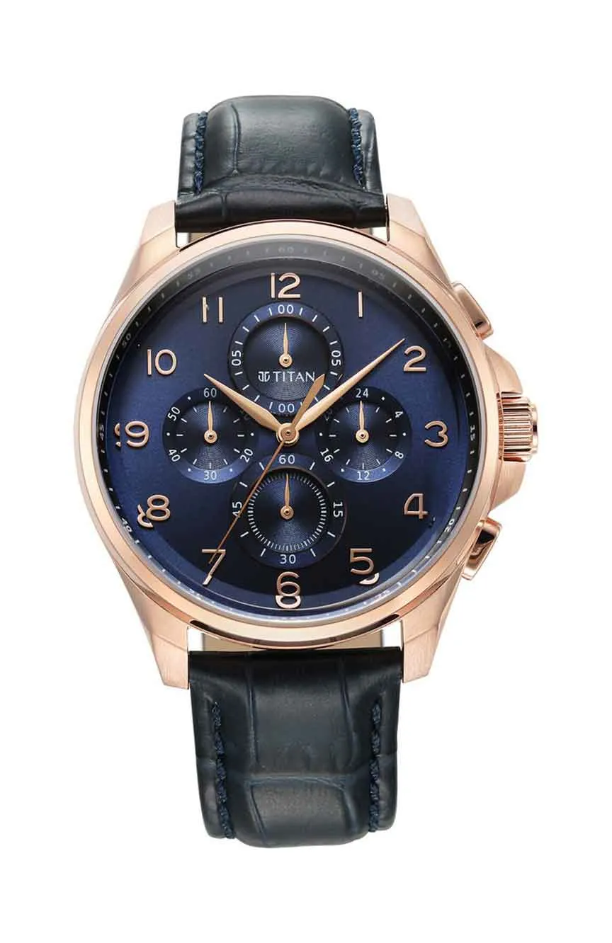 

Titan | Titan Classic Chrono Blue Dial Leather Watch for Men