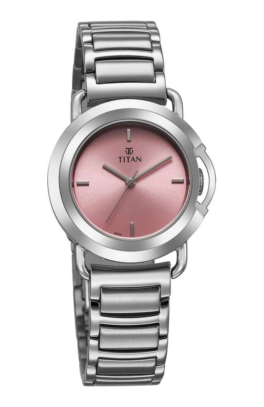 Titan Workmode Quartz Analog Pink Dial Stainless Steel Strap Watch For Women