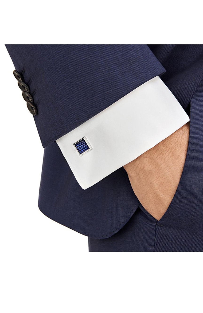 Montblanc Rectangular Cufflinks in Stainless Steel with Blue Patterned Inlay