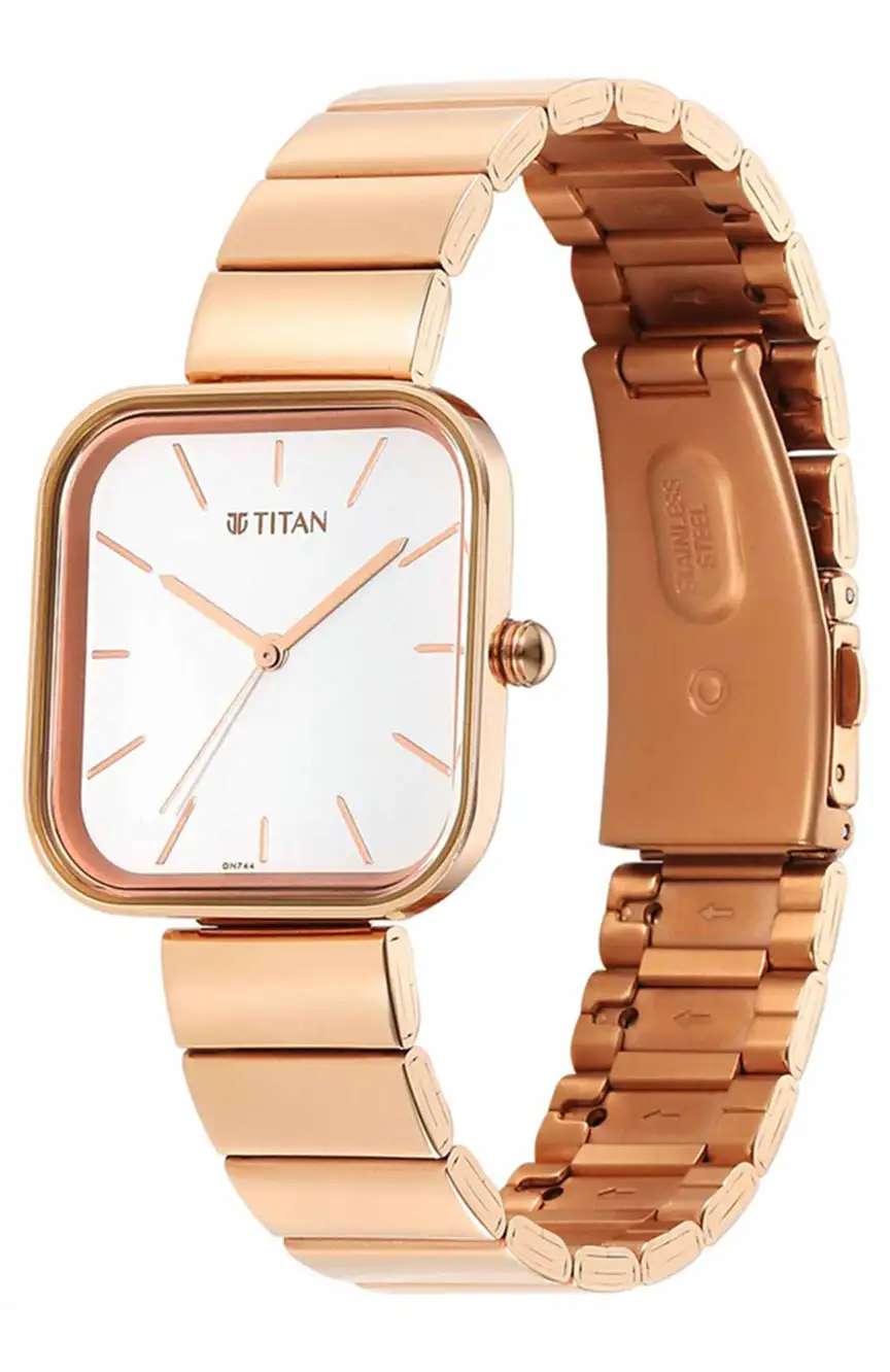 Titan Purple Stackables Quartz Analog White Dial Stainless Steel Strap Watch for Women