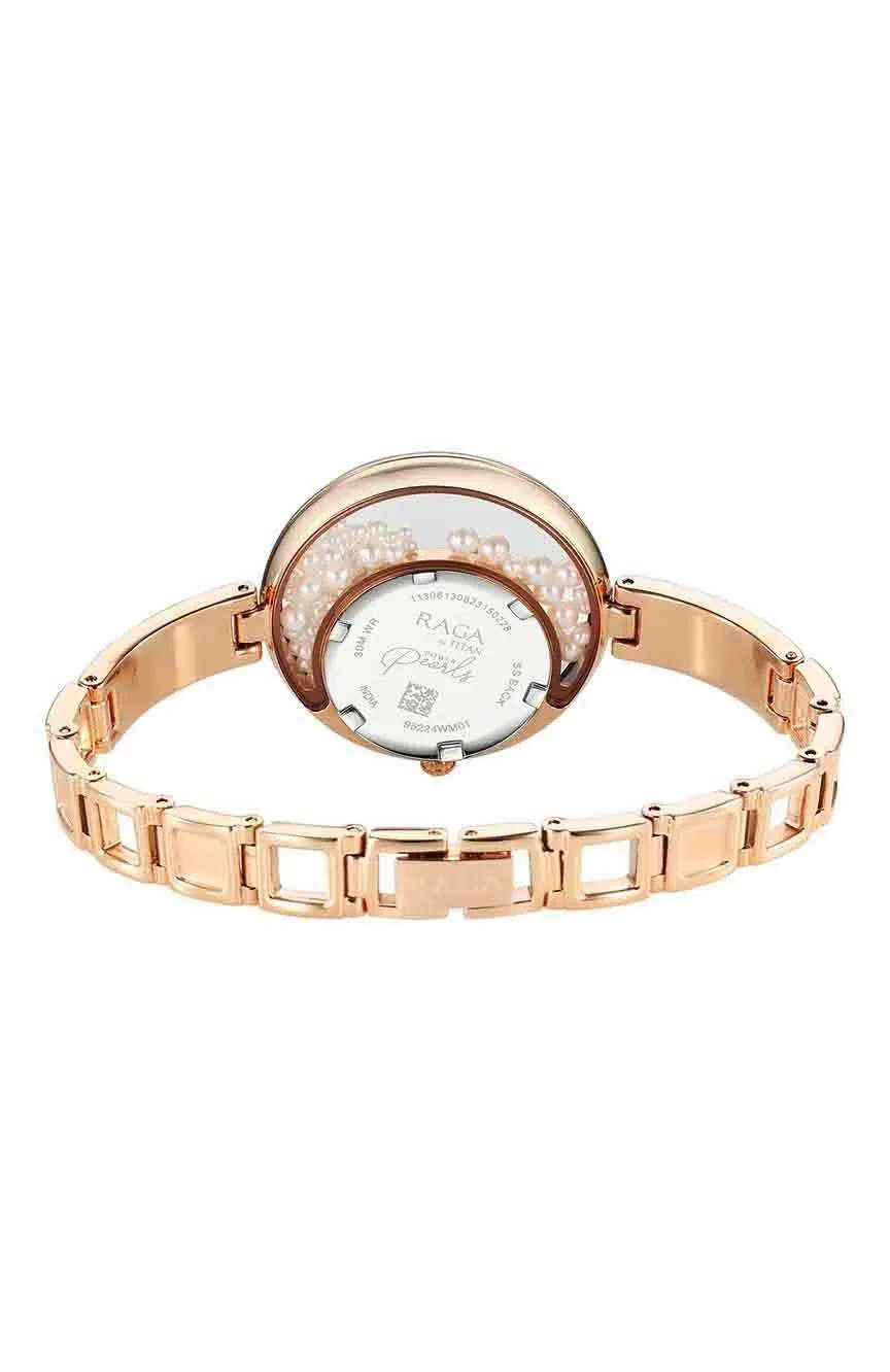 Titan Raga Power Pearls Quartz Analog White Dial with loose pearls Metal Strap Watch for Women