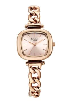 Titan Raga Showstopper Quartz Analog Rose Gold Dial Metal Strap Watch For Women