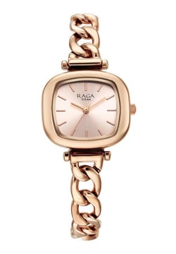 Titan Raga Showstopper Quartz Analog Rose Gold Dial Metal Strap Watch For Women
