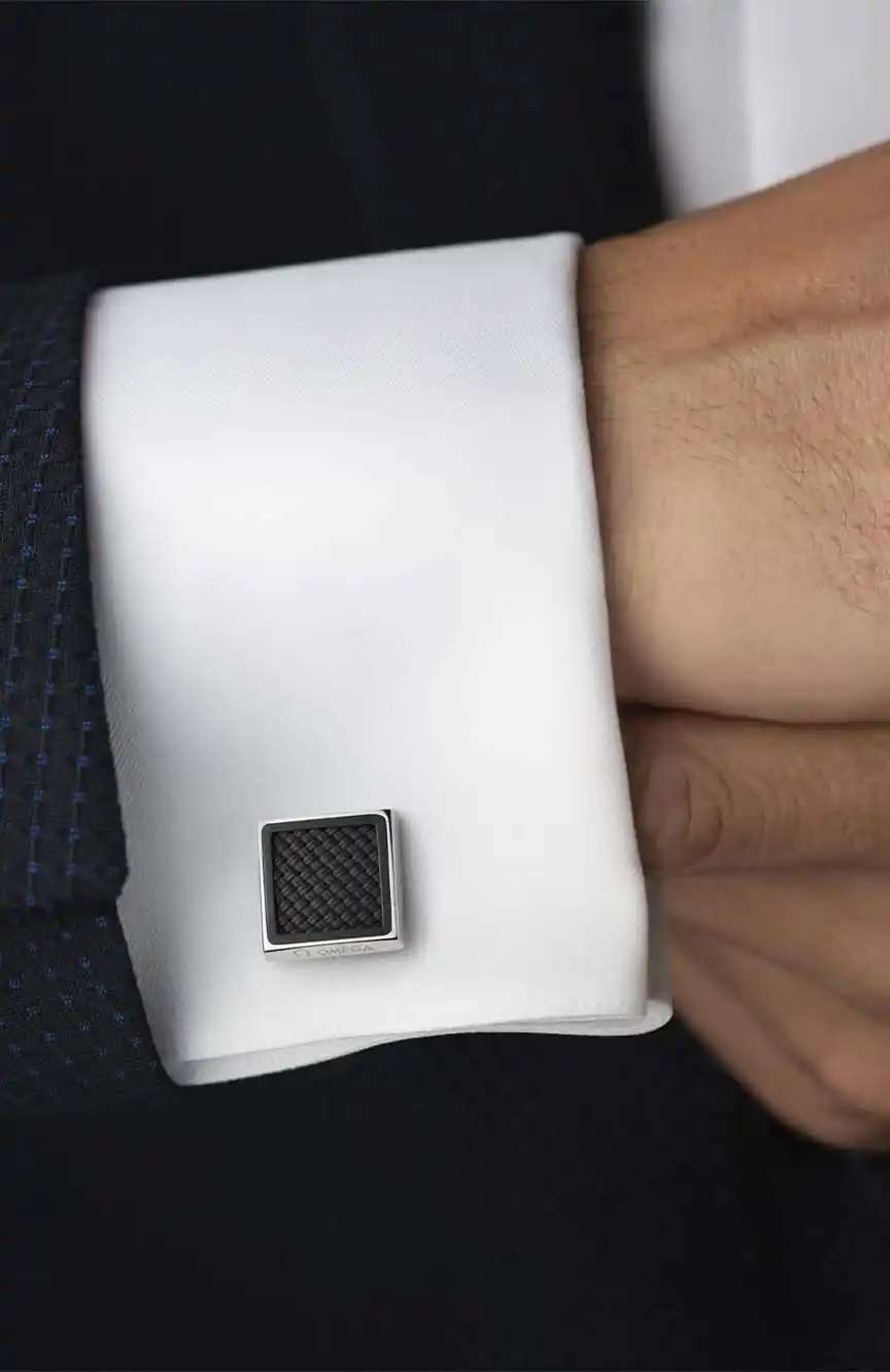 OMEGA CUFFLINKS, RUBBER, STAINLESS STEEL