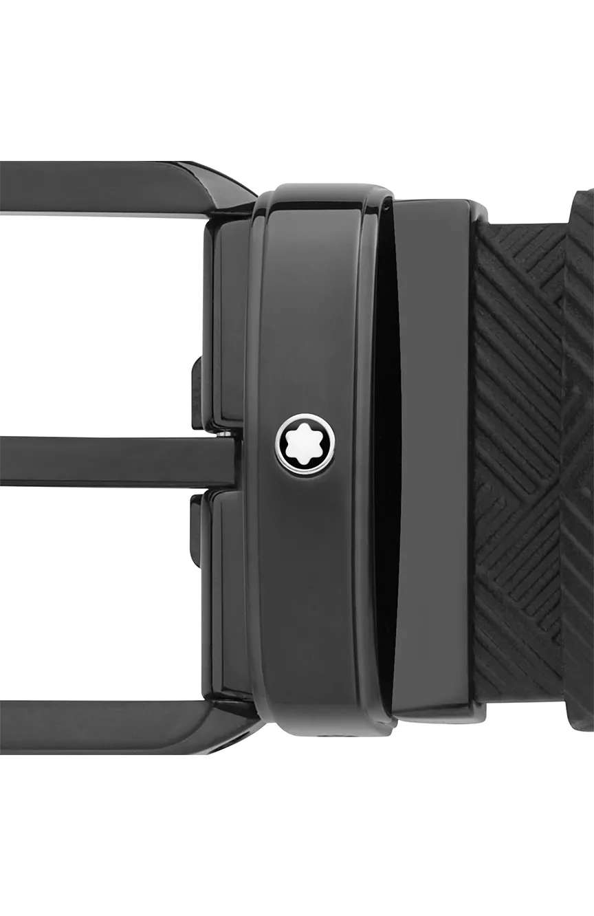 Montblanc Rectangular Rounded Shiny Stainless Steel Pin Buckle Black 35 MM Reversible Leather Belt