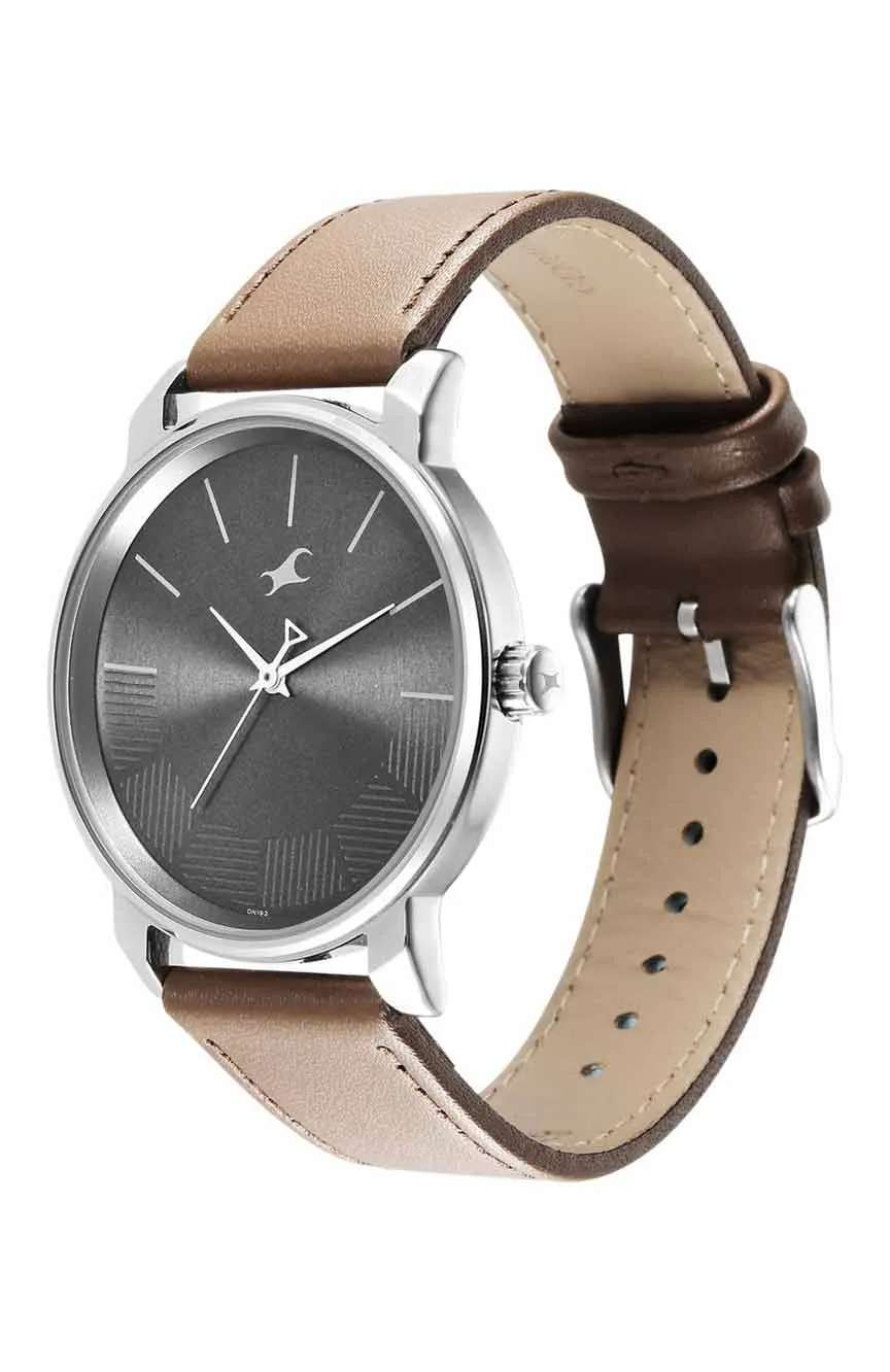 Titan Fastrack Stunners Quartz Analog Grey Dial Leather Strap Watch for Guys