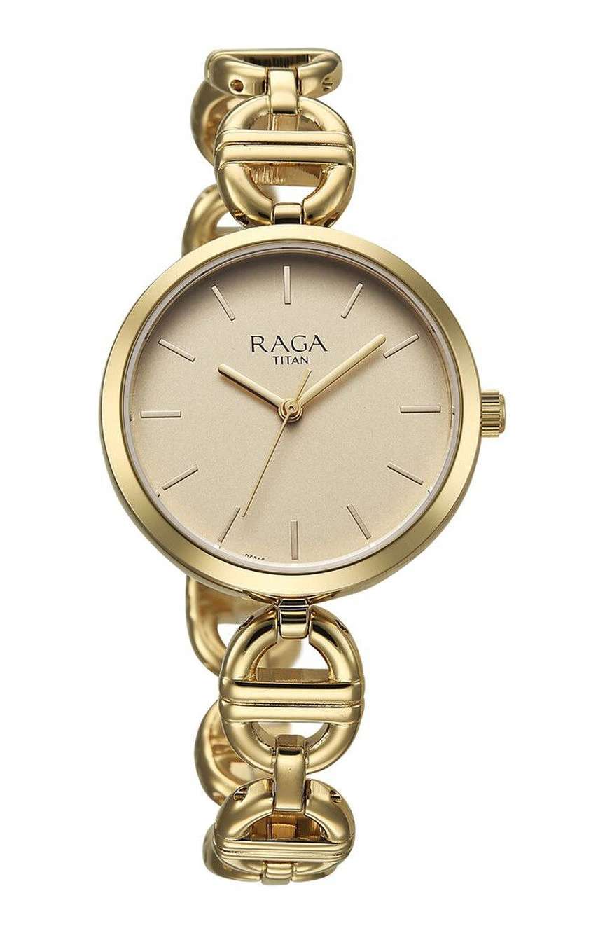 Titan Raga Showstopper Quartz Analog Champagne Dial Metal Strap Watch For Women