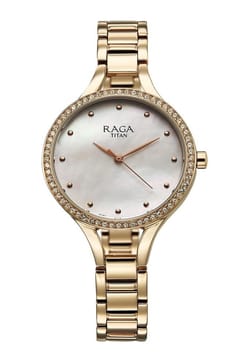 Titan Raga Showstopper Quartz Analog Mother Of Pearl Dial Metal Strap Watch For Women