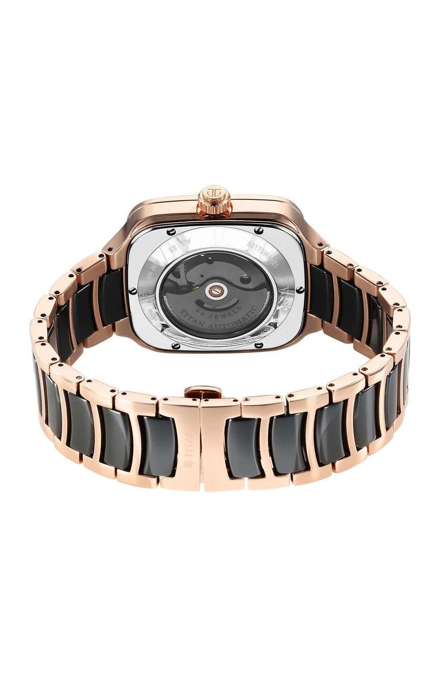 Titan Ceramic Fusion Automatic Square Black Dial Silver Dual-Toned Stainless Steel Bracelet Watch for Men