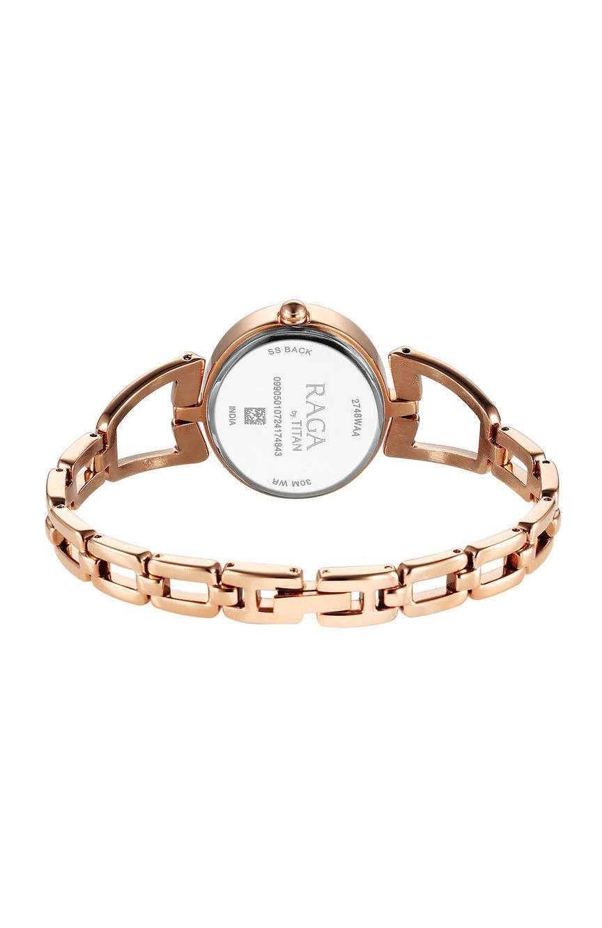 Titan Raga Ascend Quartz Analog Brown Dial With Rose Gold Color Metal Strap Watch For Women