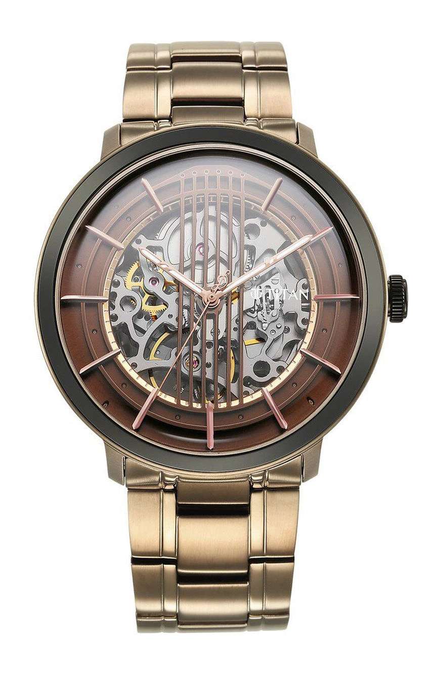 Titan Quartet Brown Dial Automatic Stainless Steel Strap Watch for Men