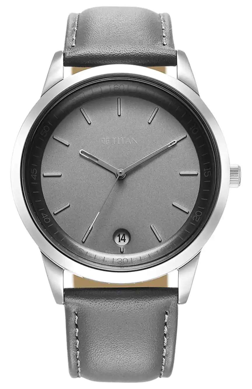 Titan Wrist Wit Quartz Analog with Date Grey Dial Leather Strap Watch for Men