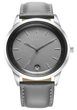 Titan Wrist Wit Quartz Analog with Date Grey Dial Leather Strap Watch for Men