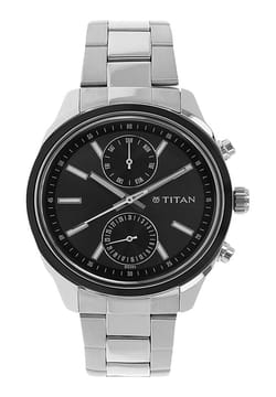 Titan Men's Metropolitan Luxe: Multifunction dark grey Dial with Two-Tone Stainless Steel Bracelet Watch