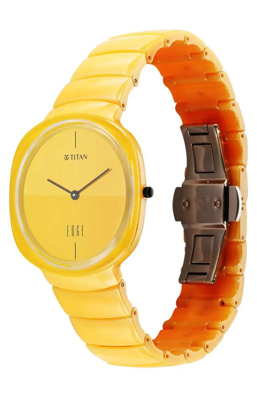 Titan Squircle Camo Quartz Analog Yellow Dial Ceramic Strap Watch For Unisex