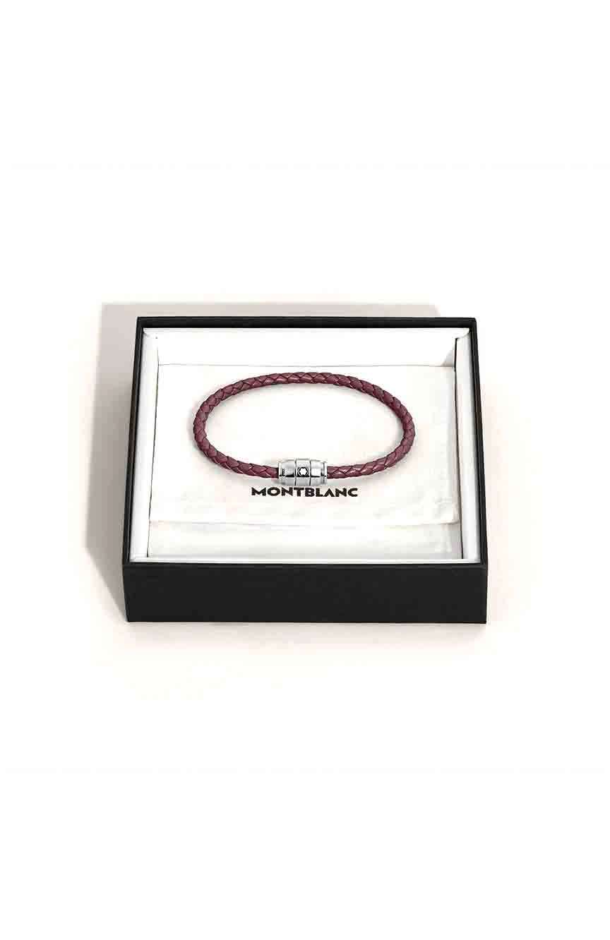 Montblanc Bracelet Steel 3 Rings Meisterstuck Collection In Cassis Leather, Size 63