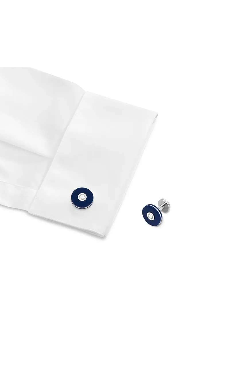 مون بلان أزرار أكمام بإطار دائري من الفولاذ المقاوم للصدأ مع الراتنج أزرق