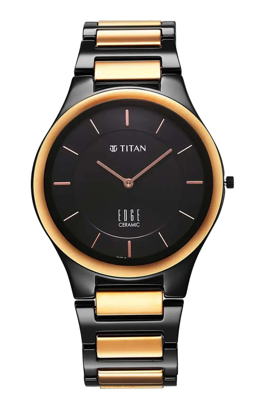 Titan Edge Ceramic Quartz in Midnight Gold with Black Dial Watch for Men