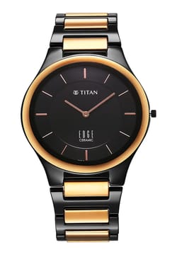Titan Edge Ceramic Quartz in Midnight Gold with Black Dial Watch for Men