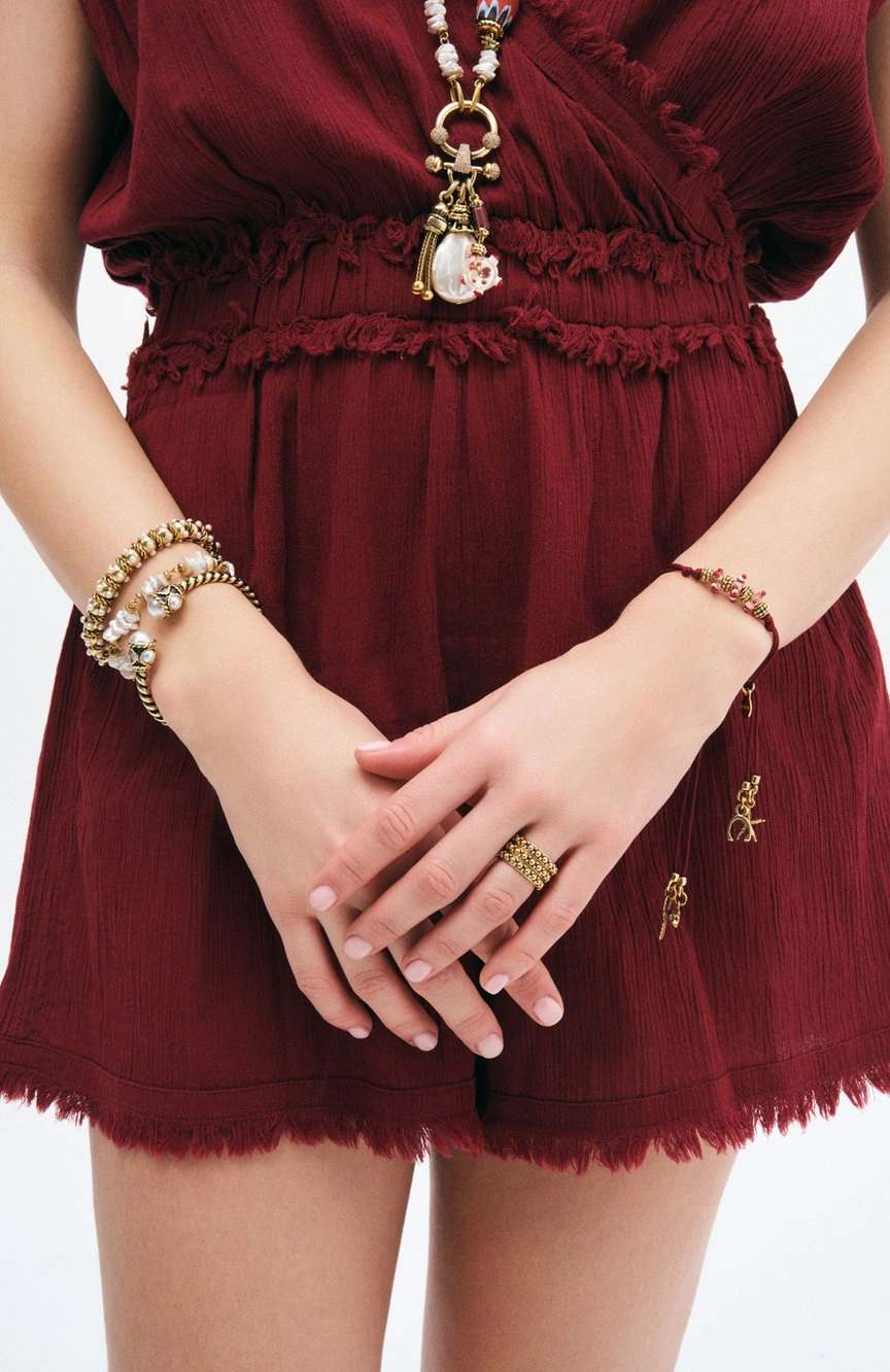 مون ريف Pearl Gold Plated Cuff Bracelet