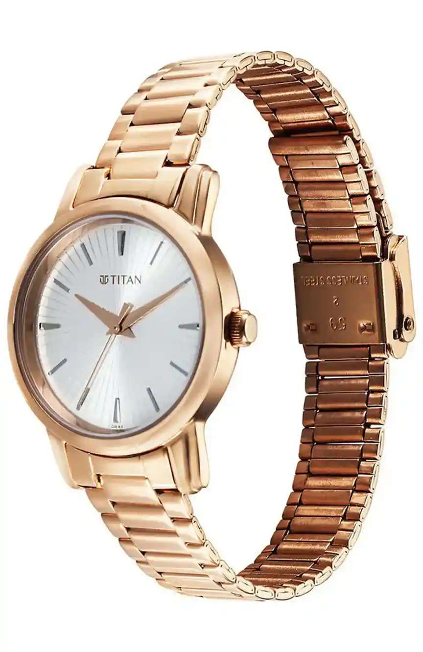 Titan Karishma Quartz Analog Silver Dial Rose Gold Stainless Steel Strap Watch For Women