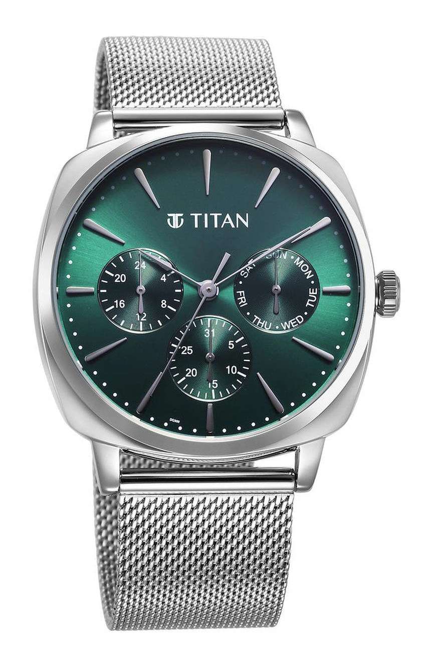 Titan Classique Suave Quartz Green Dial Silver Stainless Steel Mesh Strap Watch for Men
