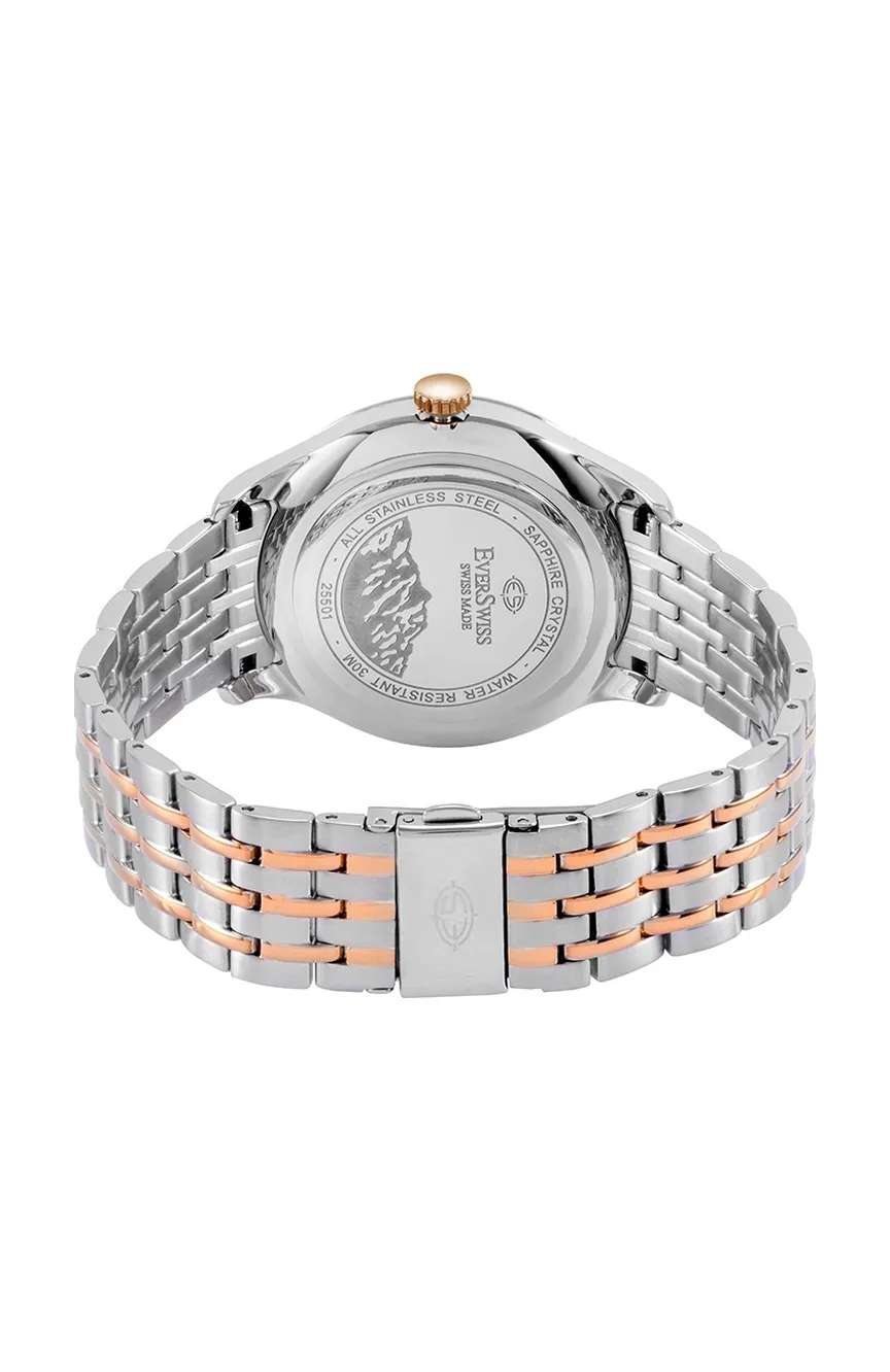 EverSwiss Ladies Silver Rose Gold Stainless Steel watch