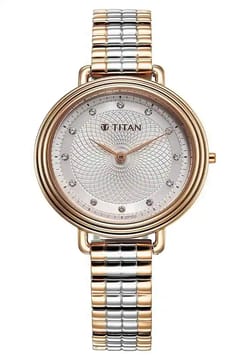 Titan Aura Quartz Analog Silver Dial Two Toned Stainless Steel Strap Watch For Women