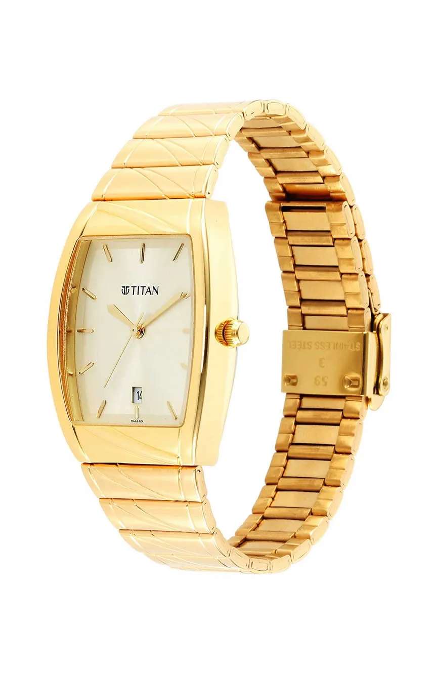 Titan Karishma Quartz Analog with Date Champagne Dial Stainless Steel Strap Watch for Men