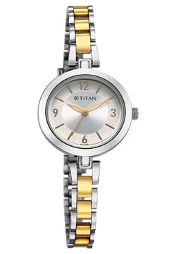 Titan Karishma Silver Round Dial Dual Tone Metal Strap Analog Watch for Women
