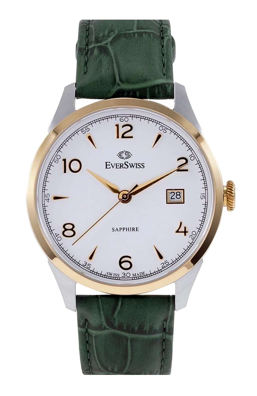 EverSwiss Gents Dark Green leather strap watch