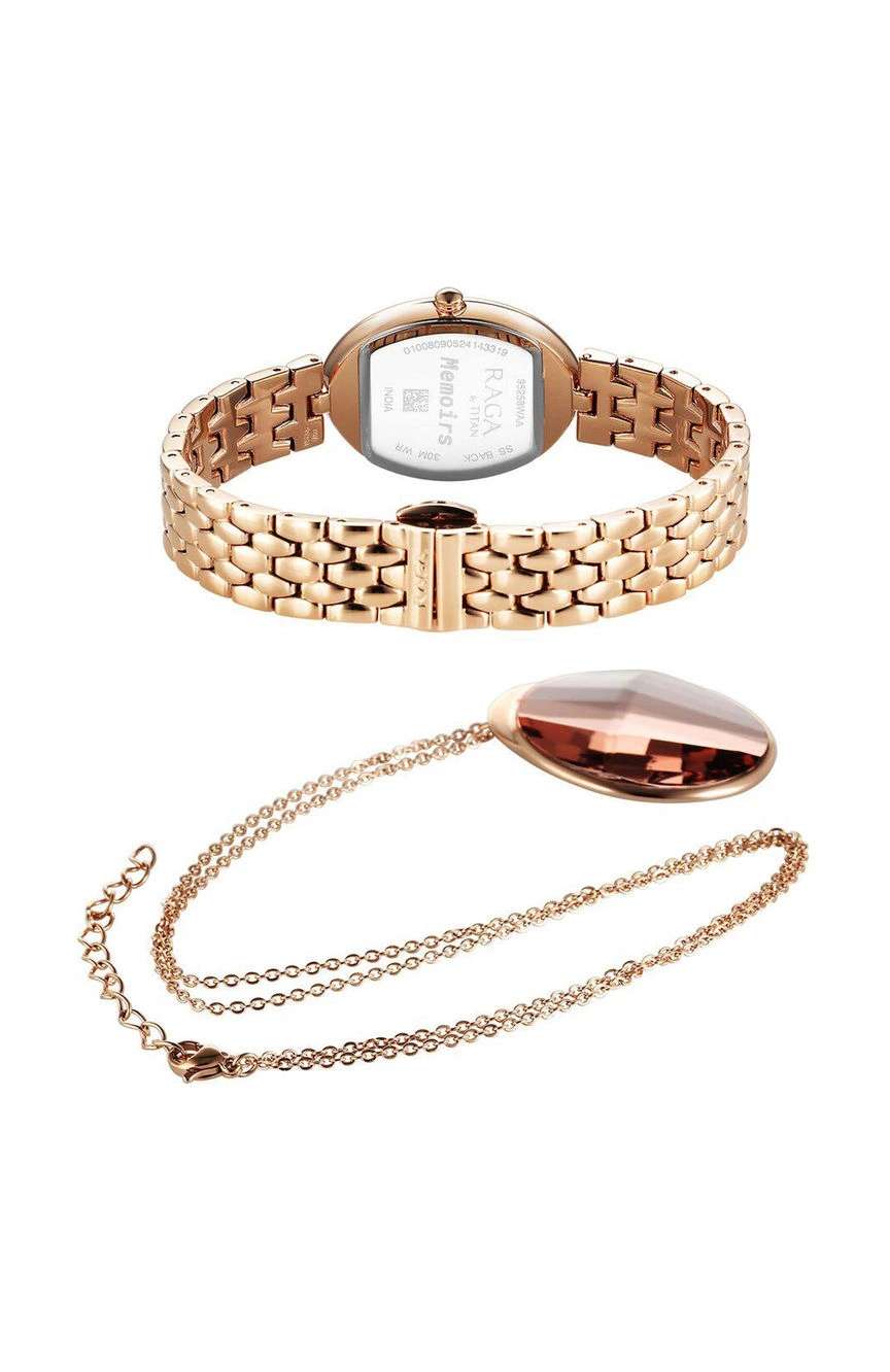 Titan Raga Memoirs Quartz Analog Mother Of Pearl Dial Rose Gold Metal Strap Oval Shaped Watch For Women
