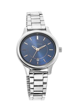 Titan Quartz Analog with Date Blue Dial Metal Strap Watch for Women