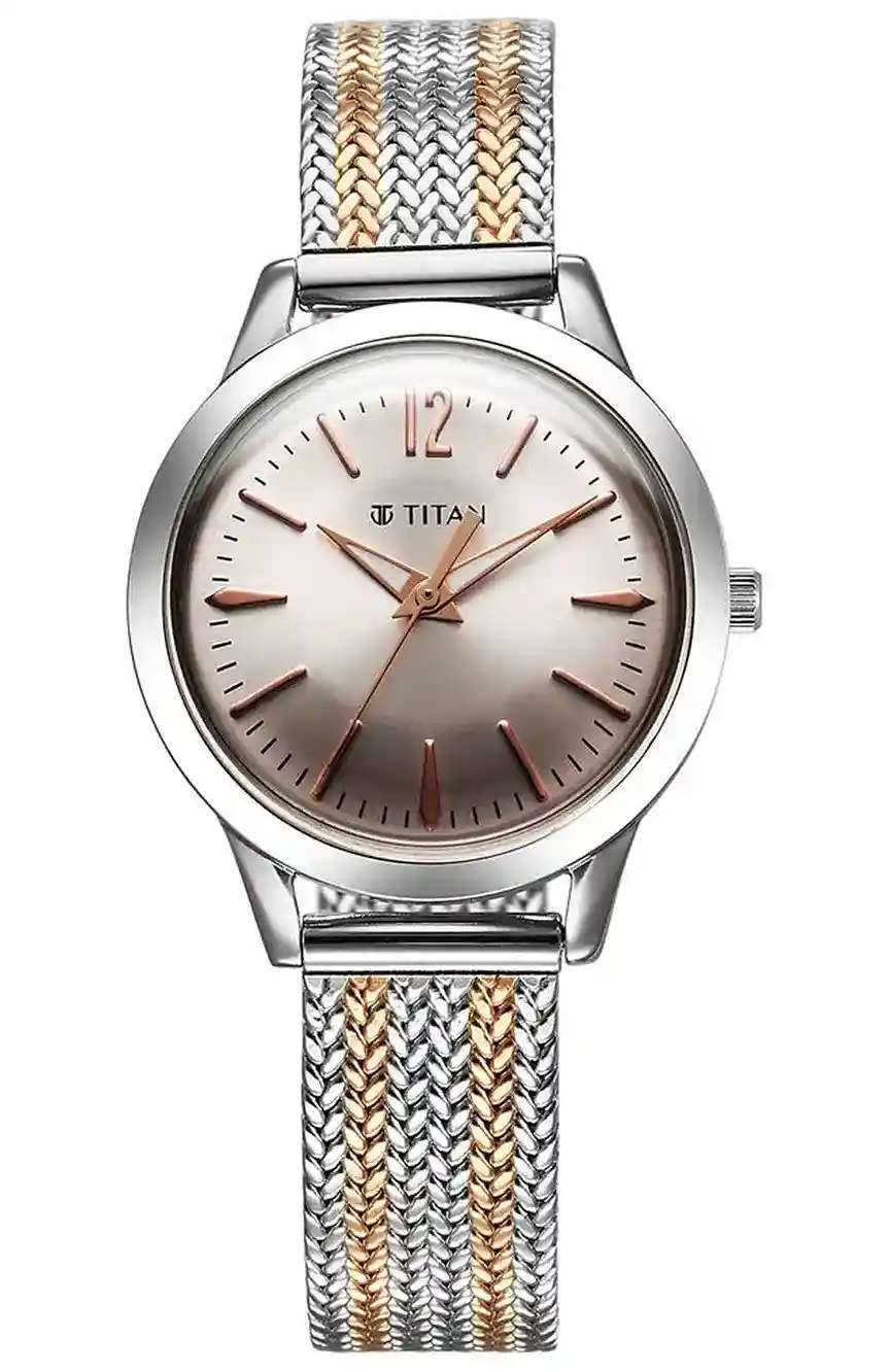 Titan Timeless Urban Quartz Analog Pink Dial Metal Strap Watch For Women