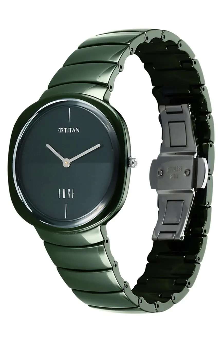 Titan Squircle Camo Quartz Analog Green Dial Ceramic Strap Watch For Unisex